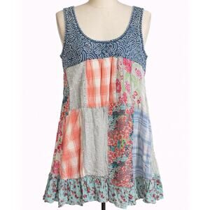 Young Threads Patchwork Tank Top Boho Mixed Print Sleeveless Tunic Size L NWT
